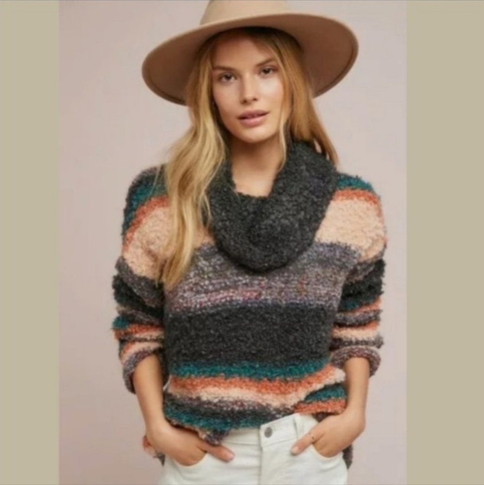 Anthropologie Moth textured knit cowl neck striped sweater XS oversized